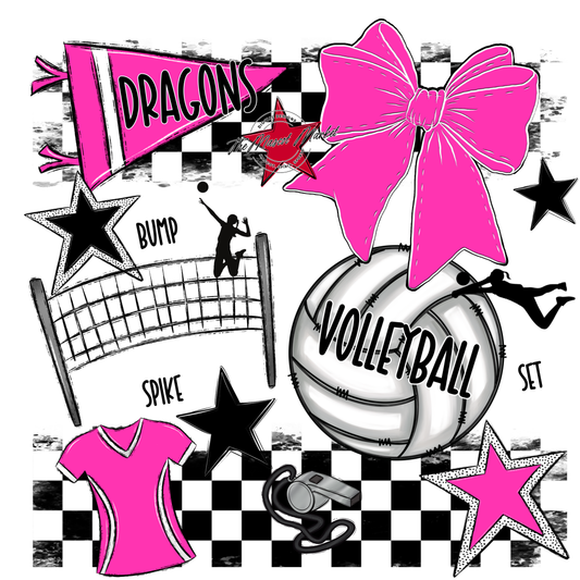 Dragons Checkers Volleyball Spirit Design-Pink