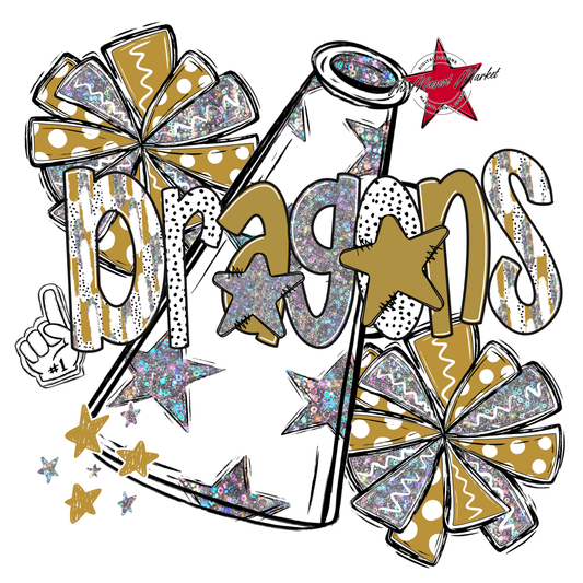 Dragons Cheer Megaphone Scrape-Gold