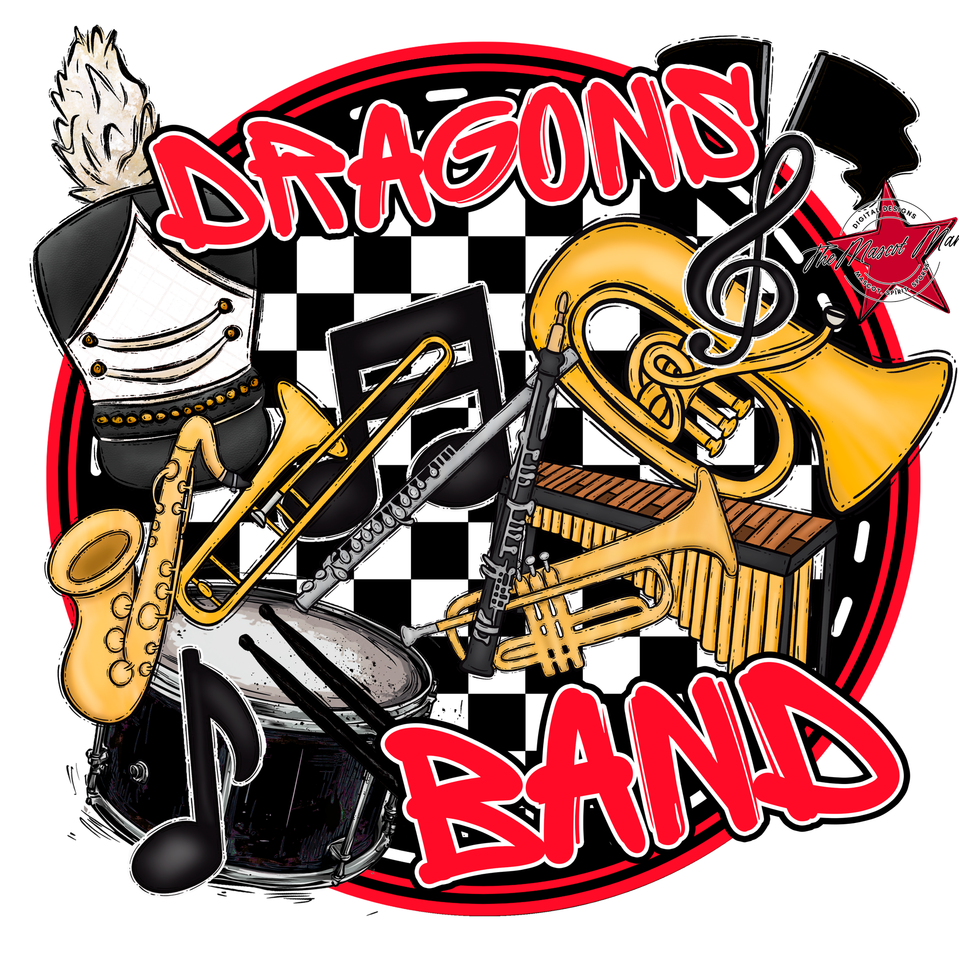 Dragons Circle Band Design-Bright Red
