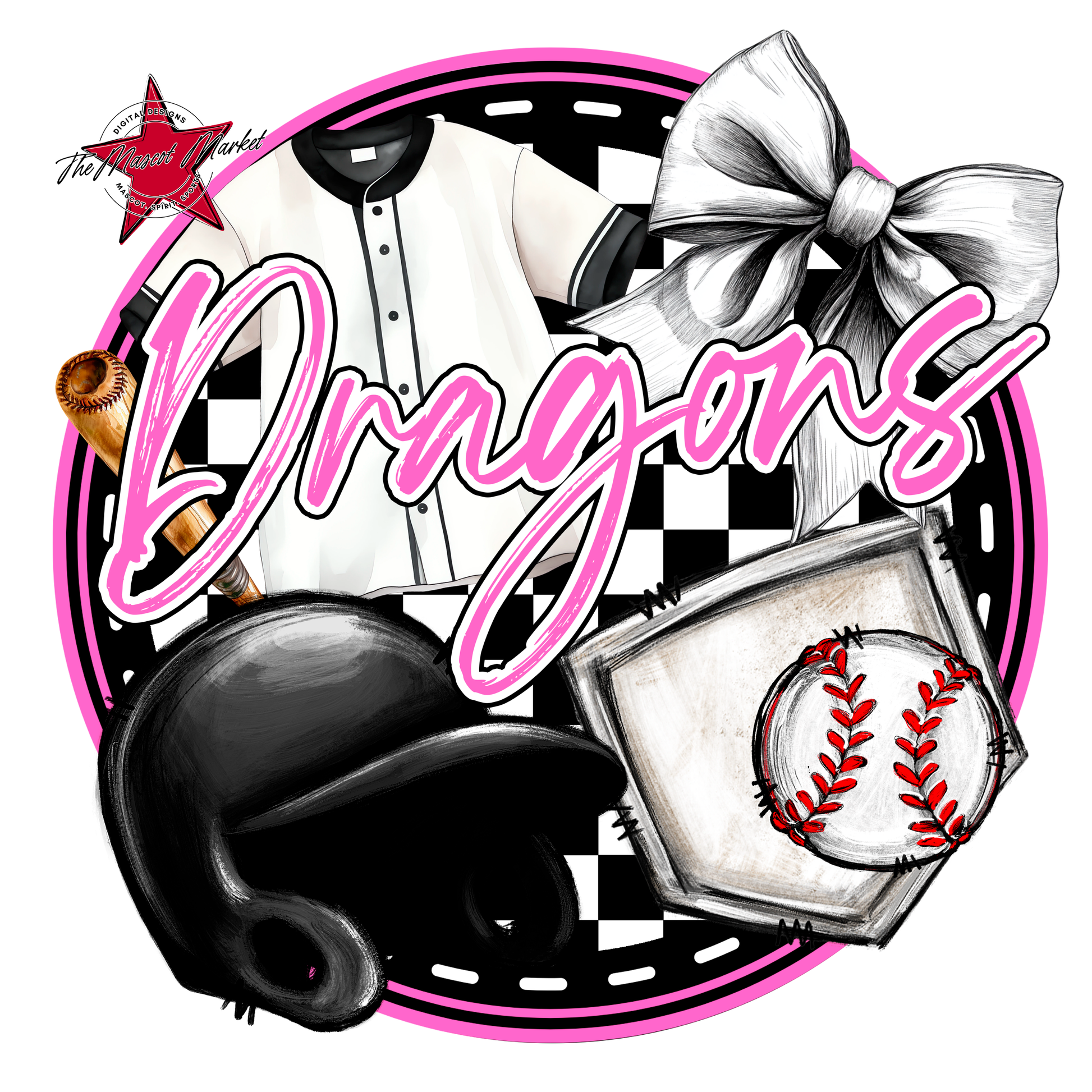 Dragons Circle Baseball Design-Baby Pink
