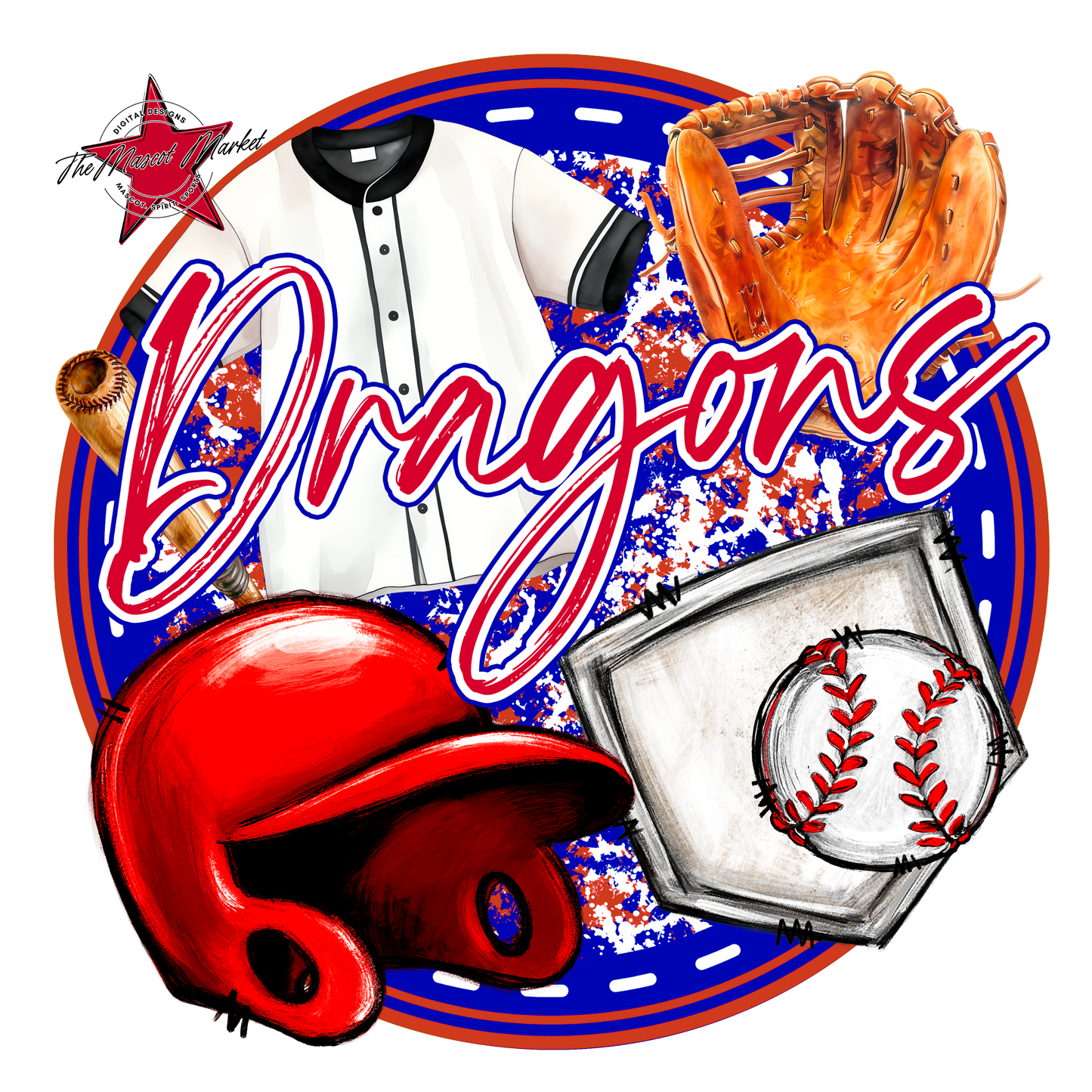Dragons Circle Baseball Design-Blue-Red