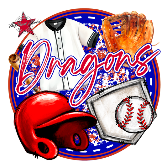 Dragons Circle Baseball Design-Blue-Red