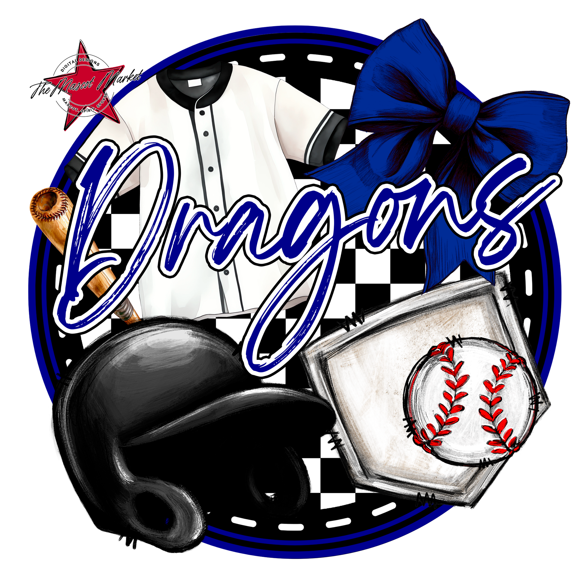 Dragons Circle Baseball Design-Blue