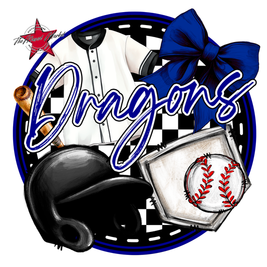 Dragons Circle Baseball Design-Blue