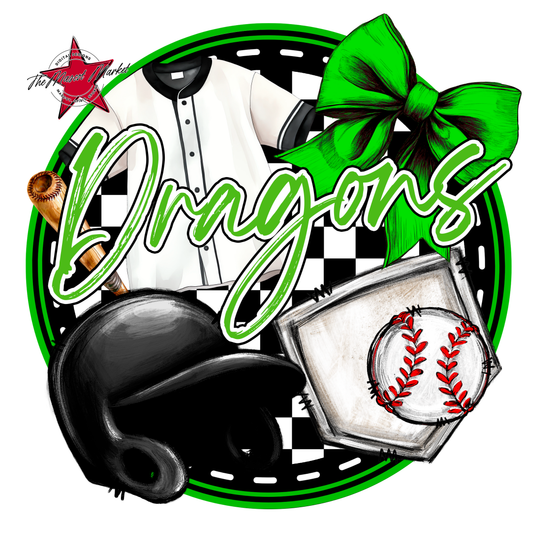 Dragons Circle Baseball Design-Bright Green
