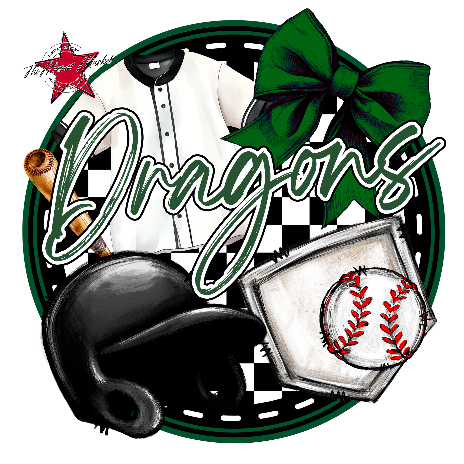 Dragons Circle Baseball Design-Green