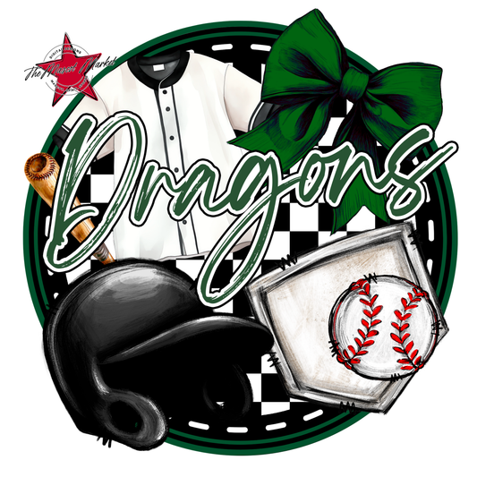 Dragons Circle Baseball Design-Green