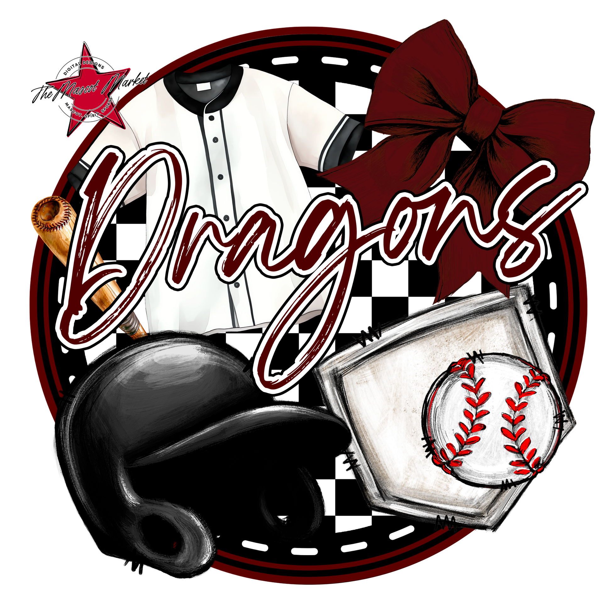 Dragons Circle Baseball Design-Maroon