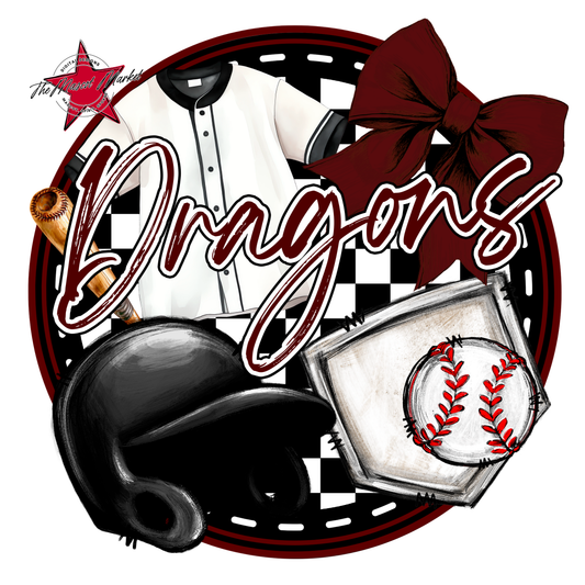 Dragons Circle Baseball Design-Maroon