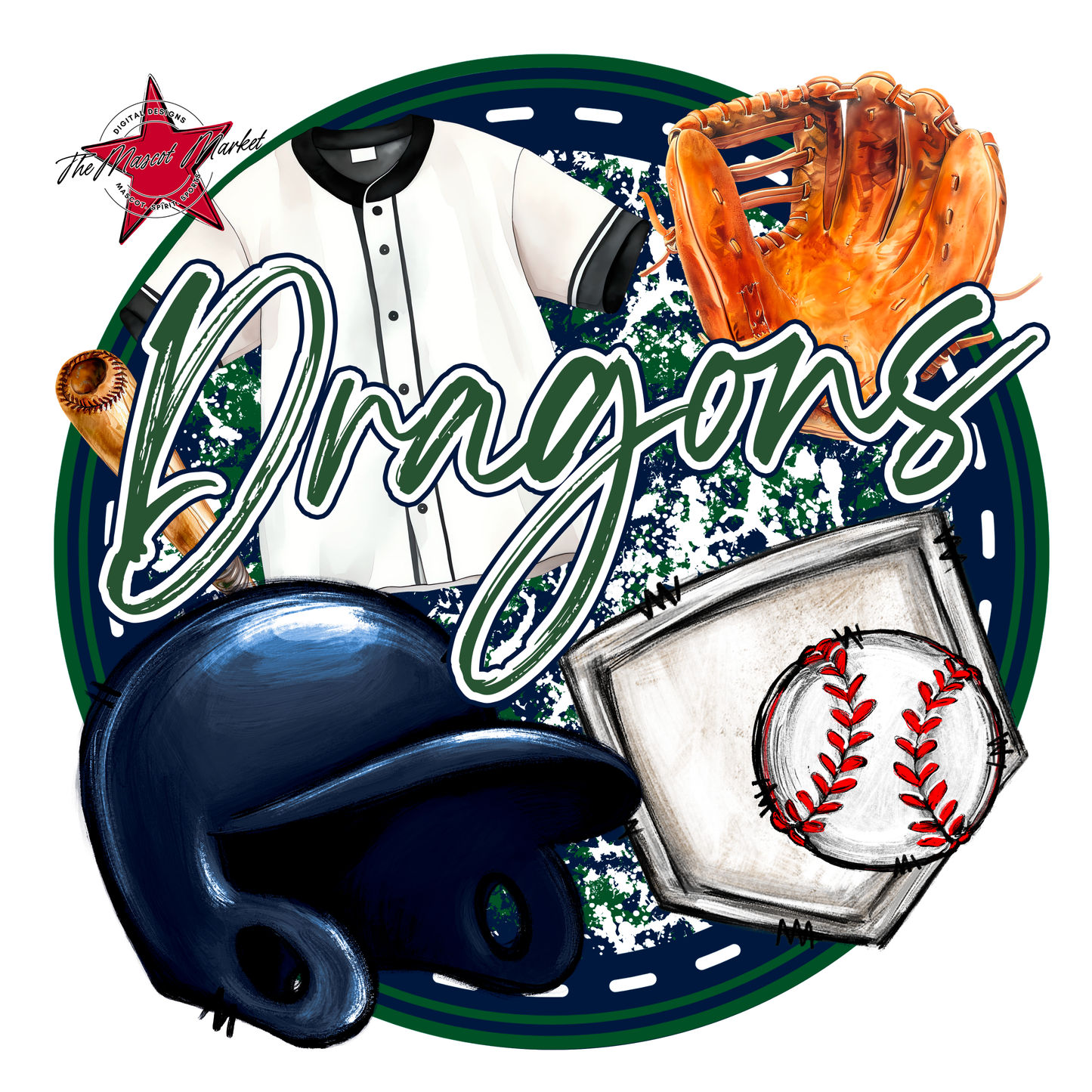 Dragons Circle Baseball Design-Navy-Green