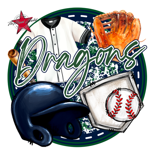 Dragons Circle Baseball Design-Navy-Green