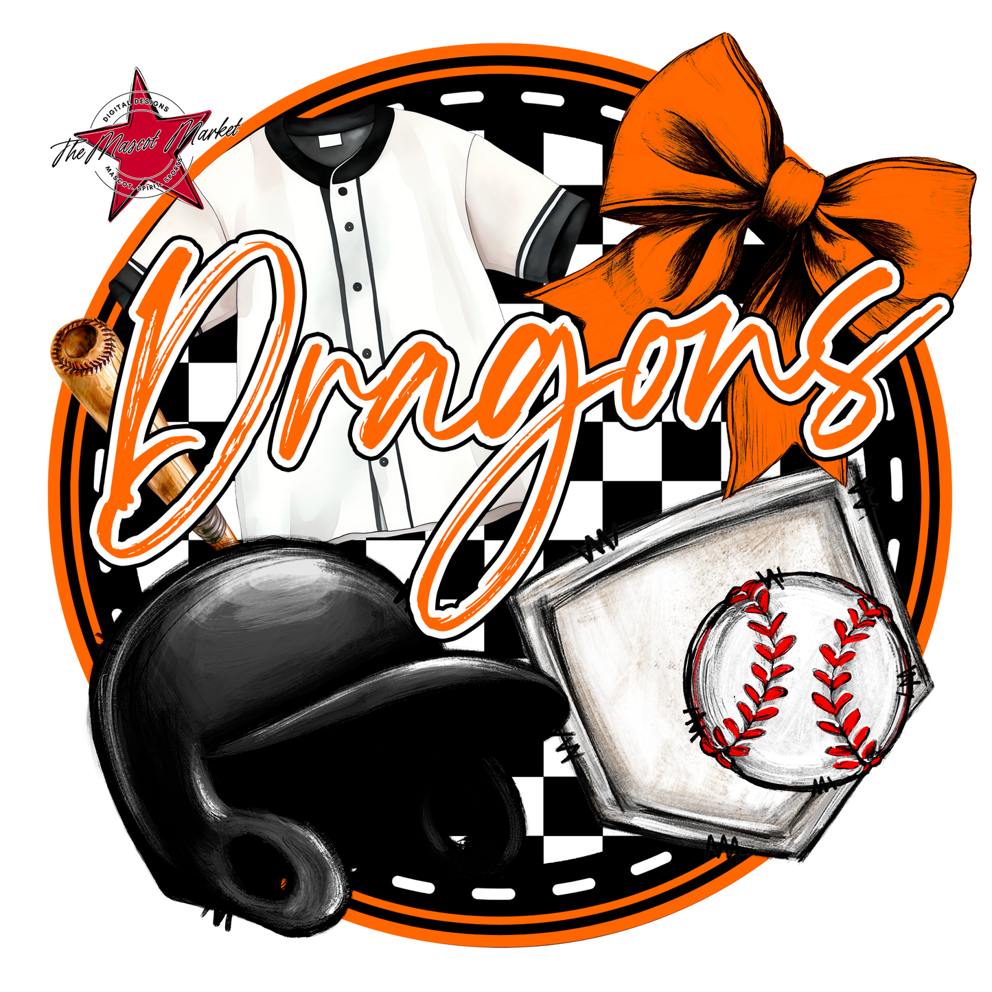 Dragons Circle Baseball Design-Orange