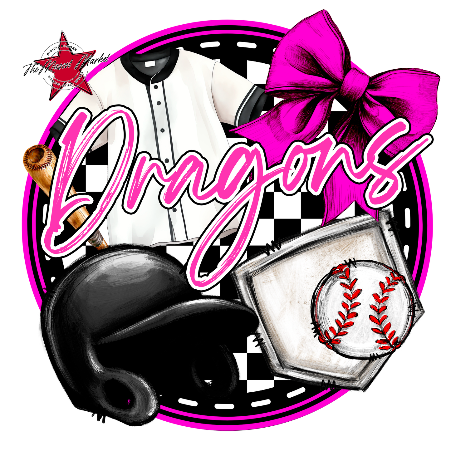Dragons Circle Baseball Design-Pink