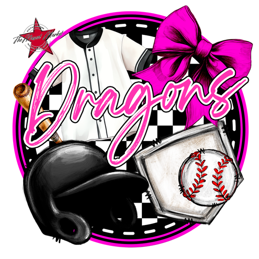 Dragons Circle Baseball Design-Pink