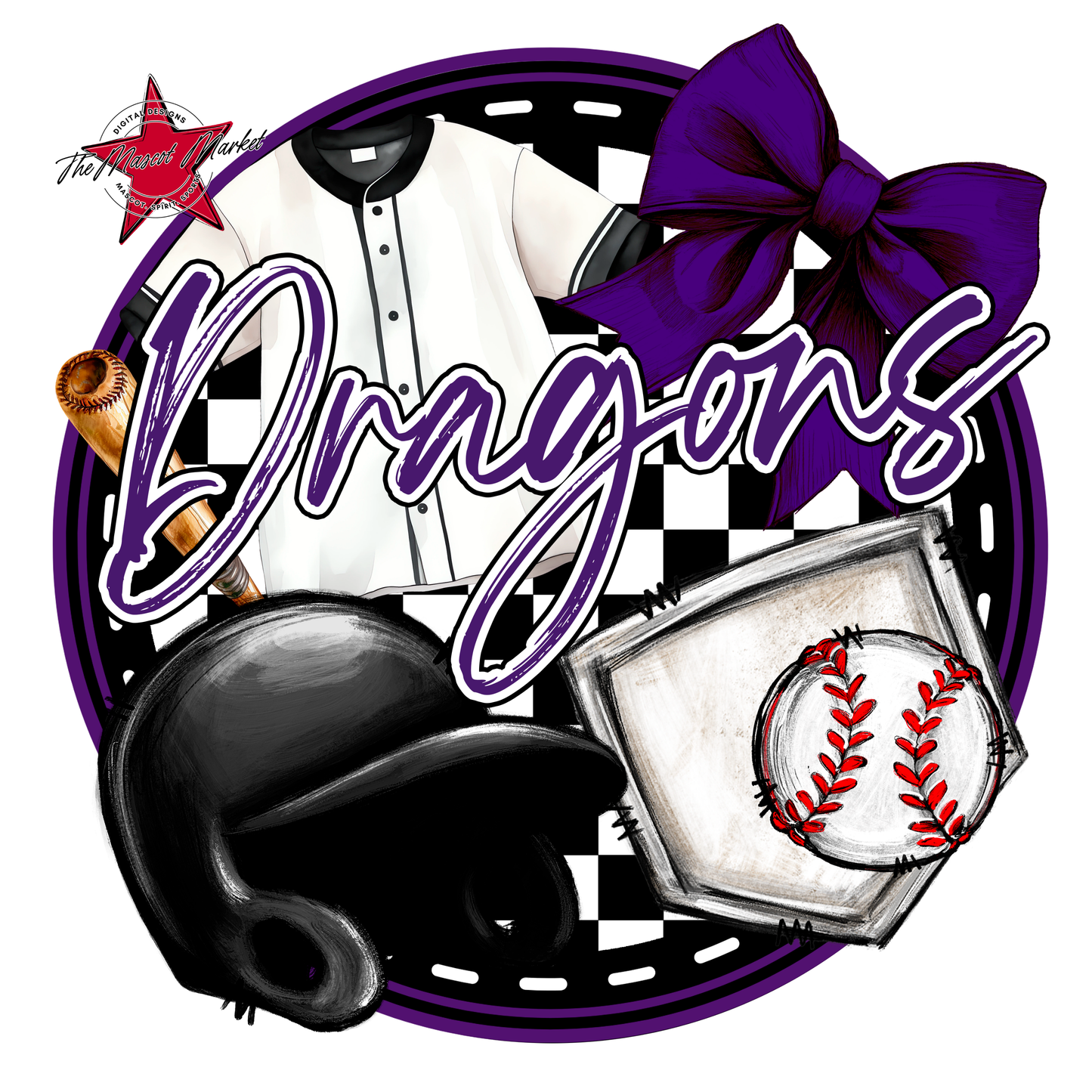 Dragons Circle Baseball Design-Purple