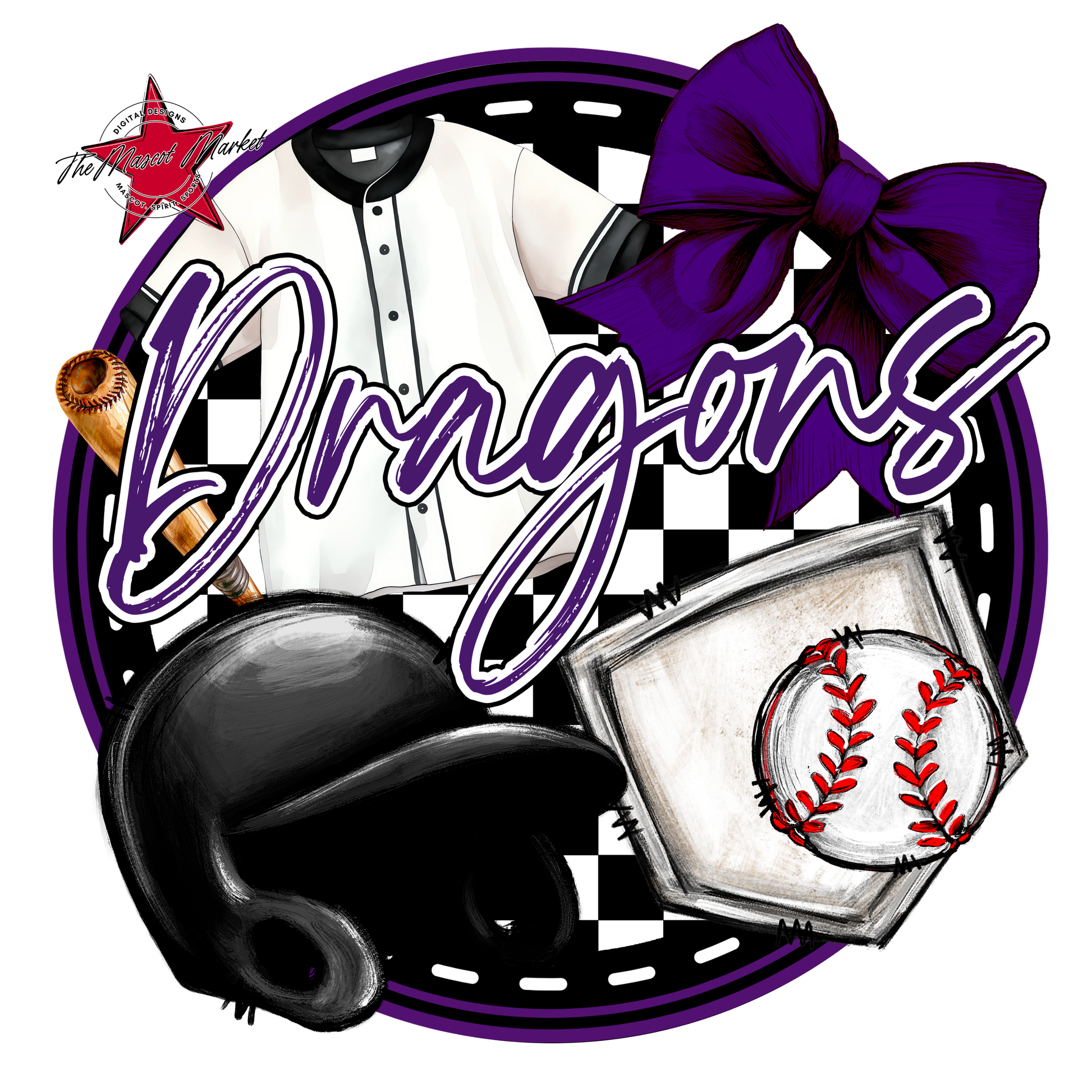 Dragons Circle Baseball Design-Purple