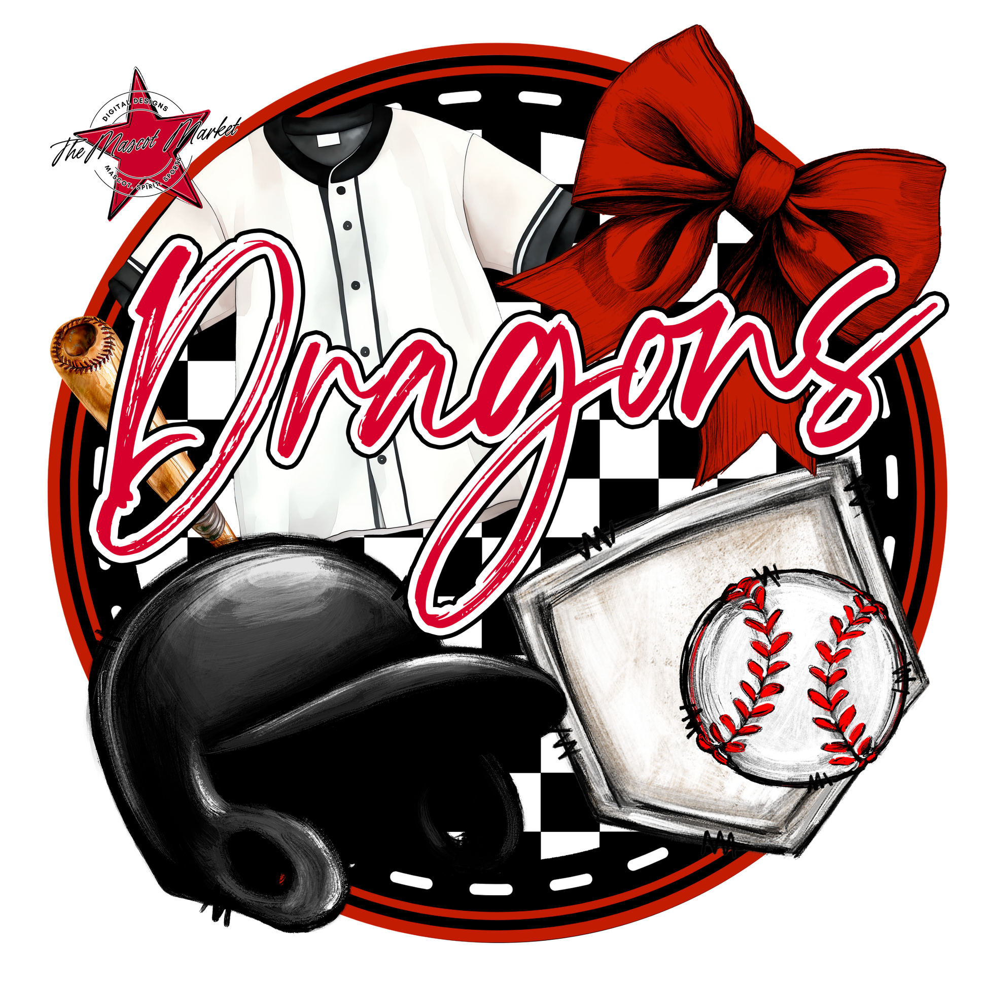 Dragons Circle Baseball Design-Red