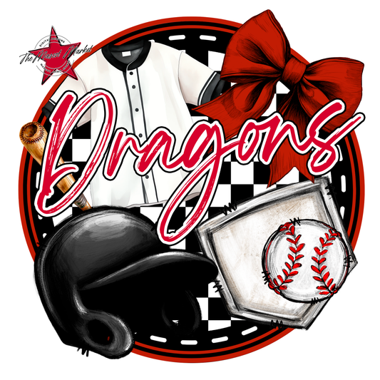 Dragons Circle Baseball Design-Red