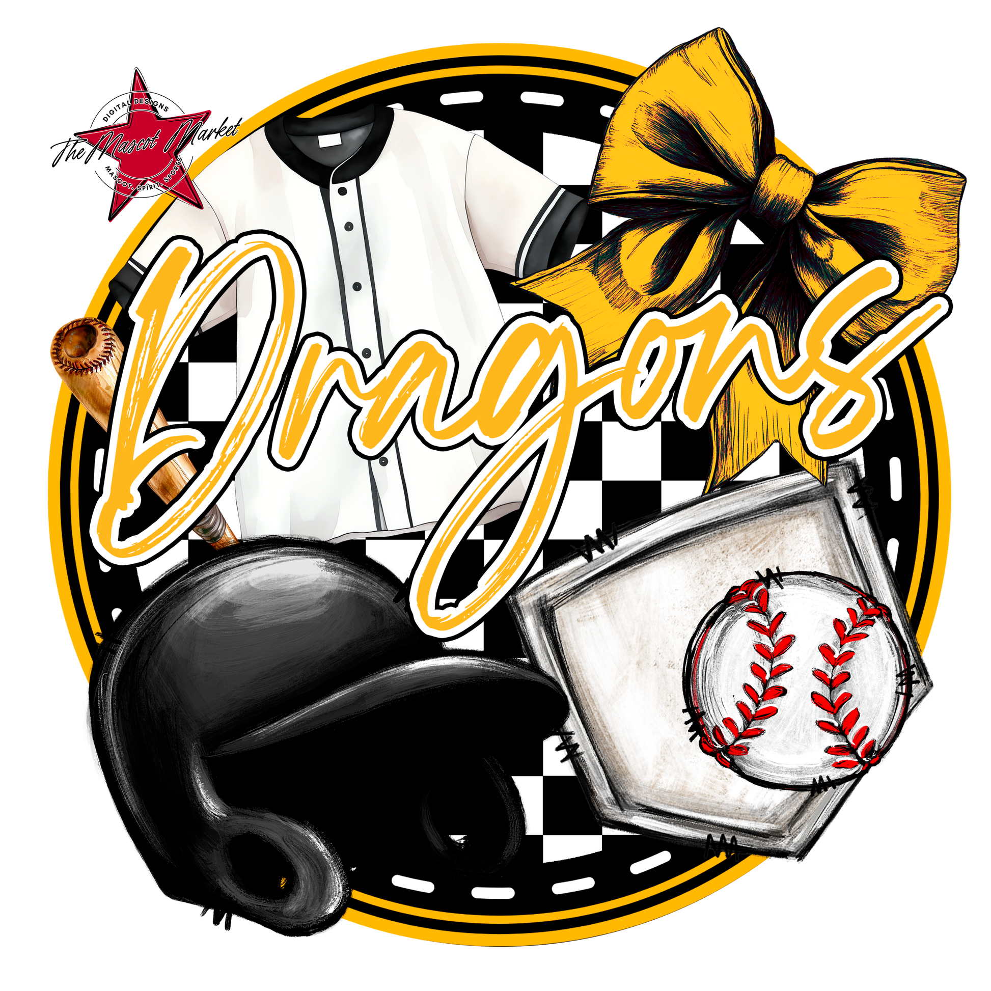 Dragons Circle Baseball Design-Yellow