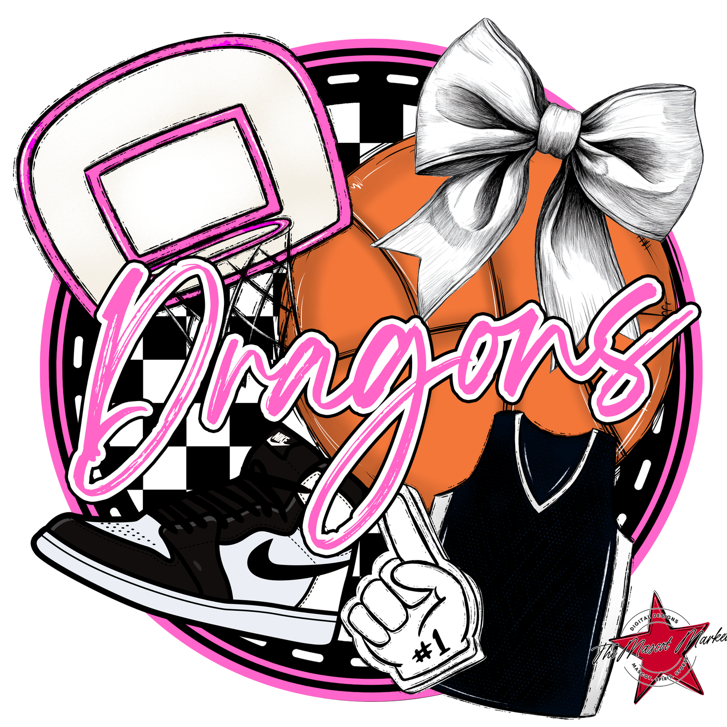 Dragons Circle Basketball Design-Baby Pink
