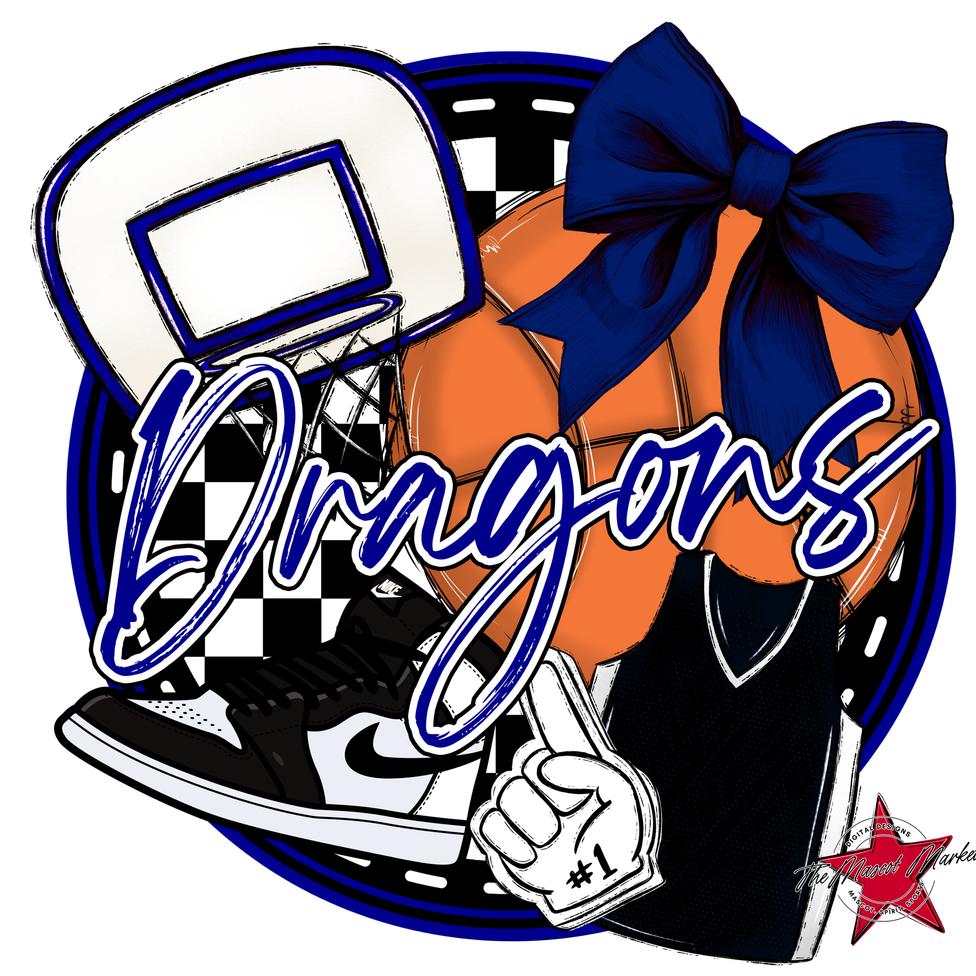 Dragons Circle Basketball Design-Blue