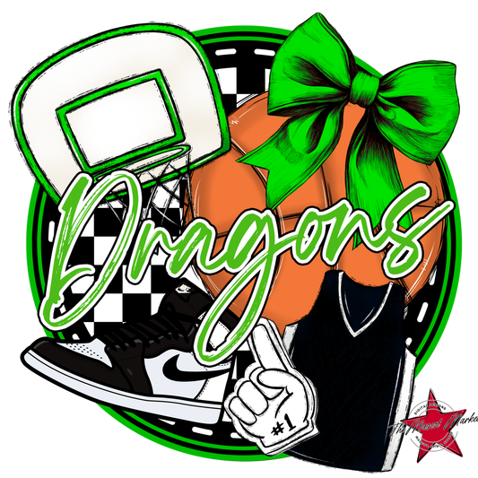 Dragons Circle Basketball Design-Bright Green