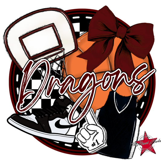 Dragons Circle Basketball Design-Maroon