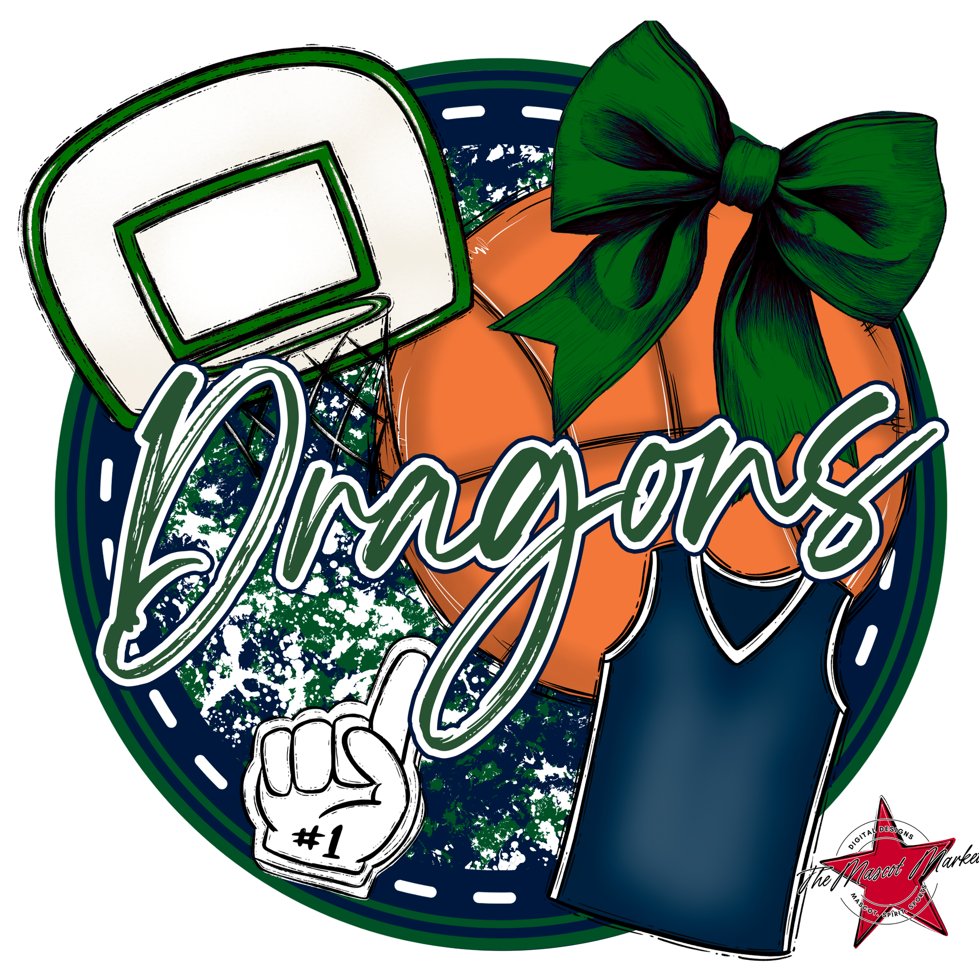 Dragons Circle Basketball Design-Navy-Green