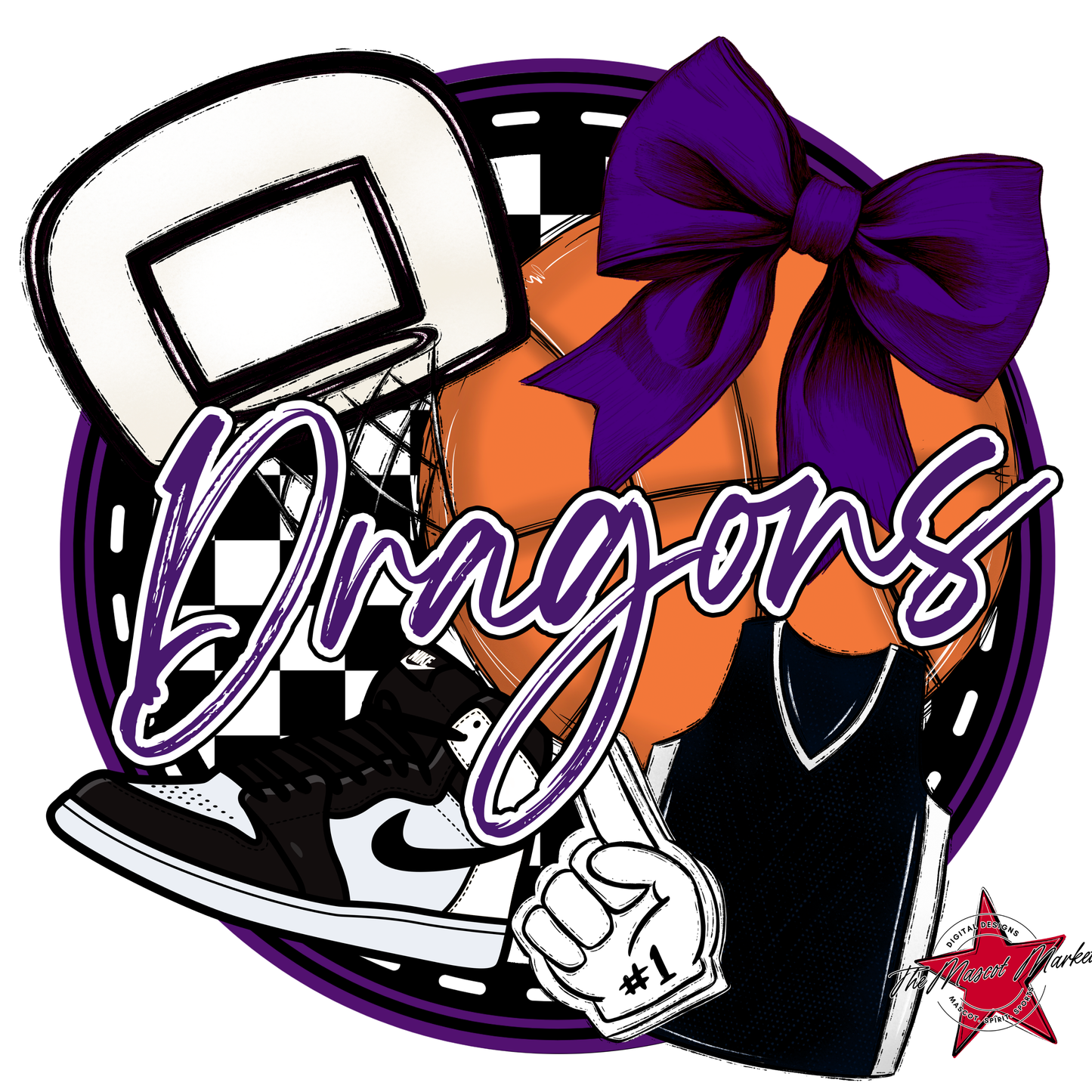 Dragons Circle Basketball Design-Purple