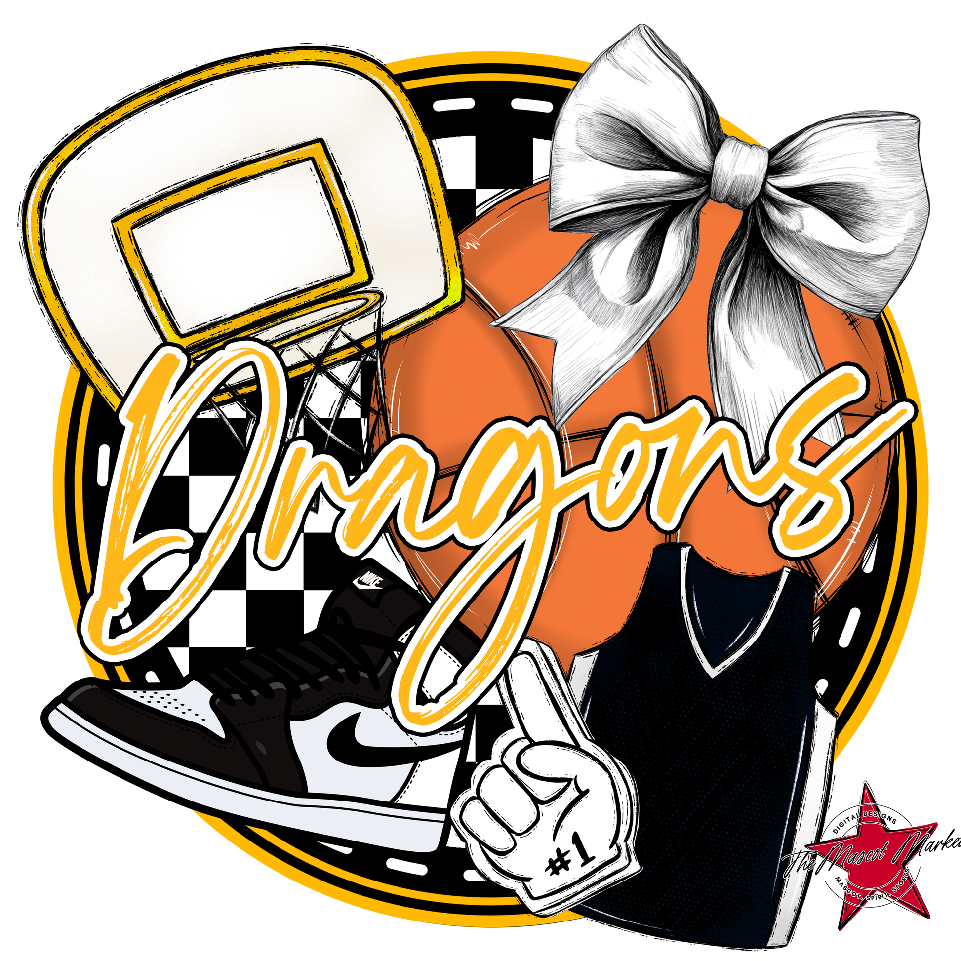 Dragons Circle Basketball Design-Yellow