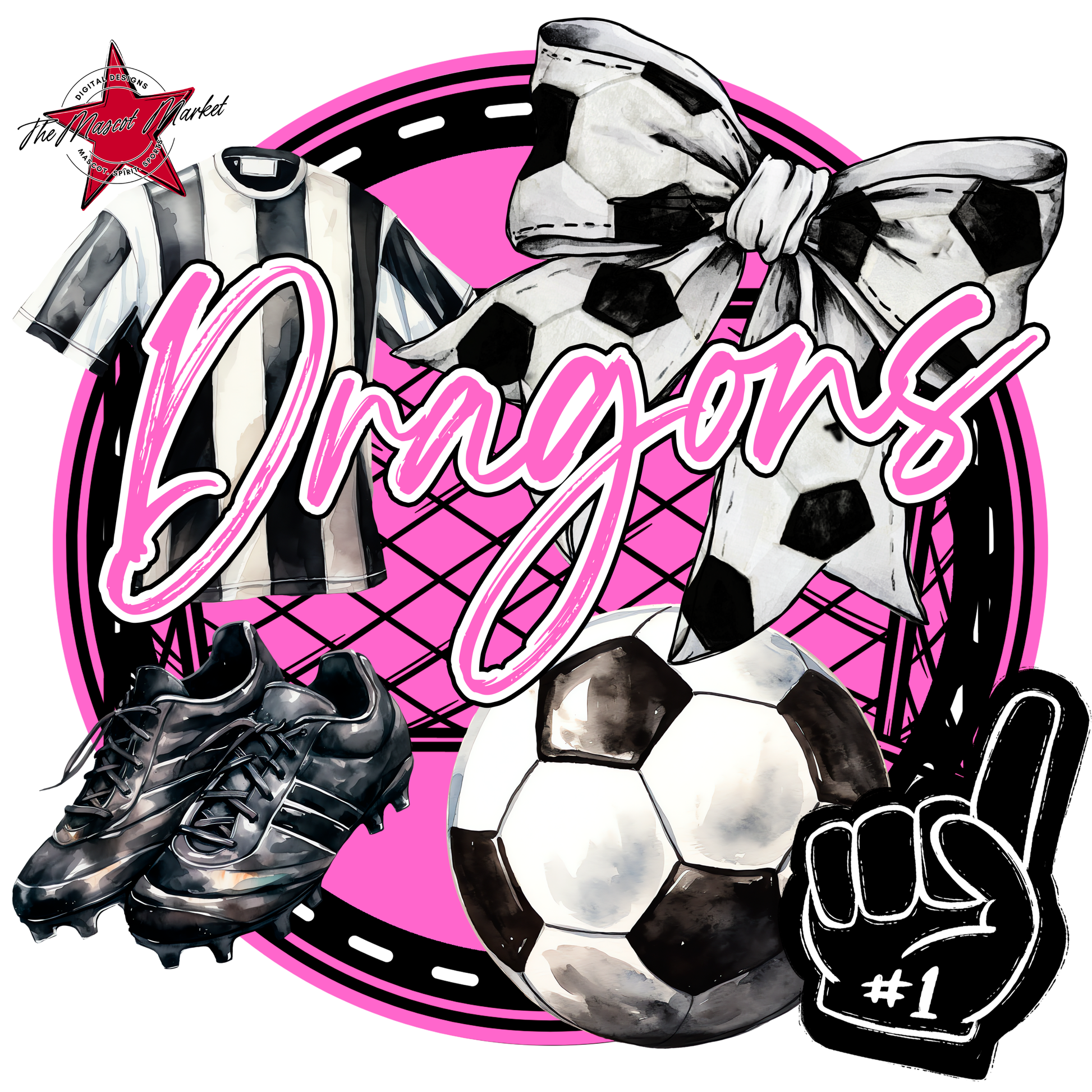 Dragons Circle Soccer Design-Baby Pink