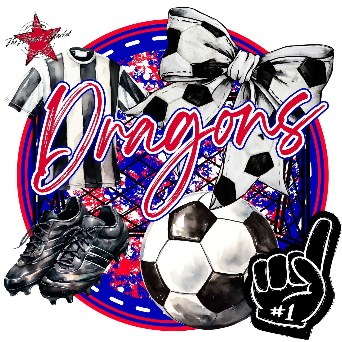 Dragons Circle Soccer Design-Blue-Red
