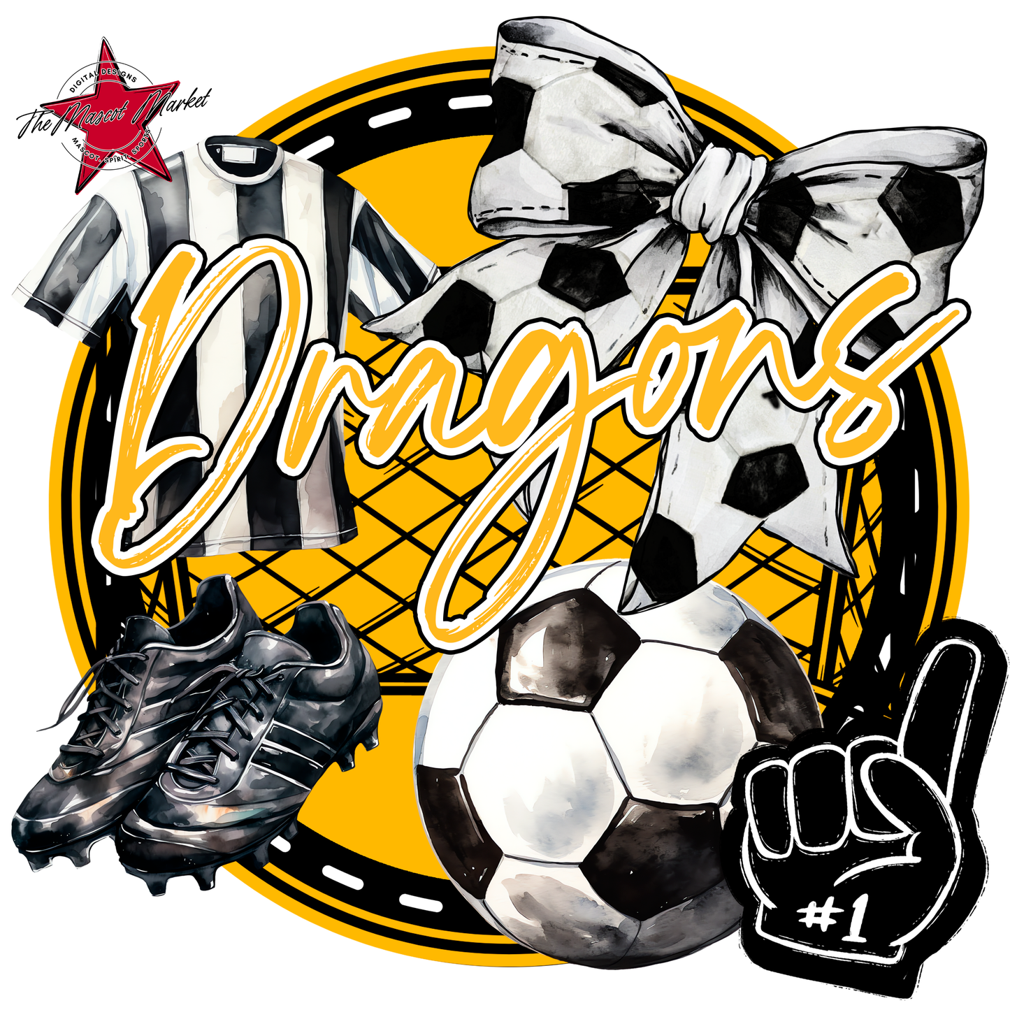Dragons Circle Soccer Design-Yellow