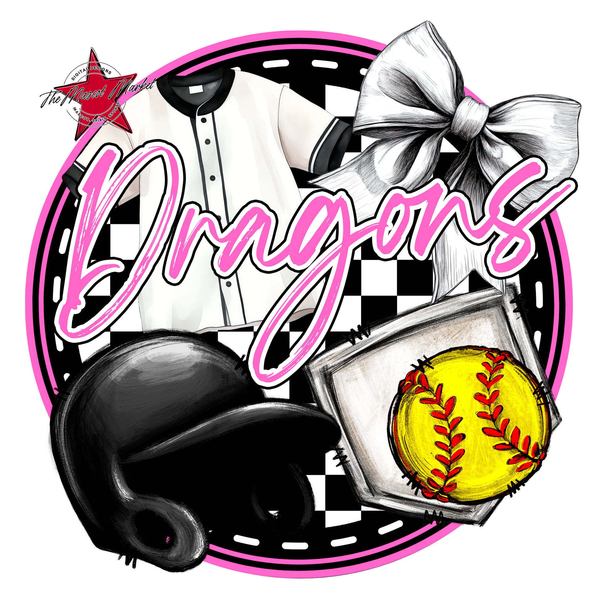 Dragons Circle Softball Design-Baby Pink