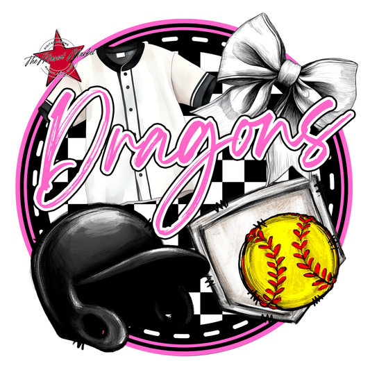 Dragons Circle Softball Design-Baby Pink