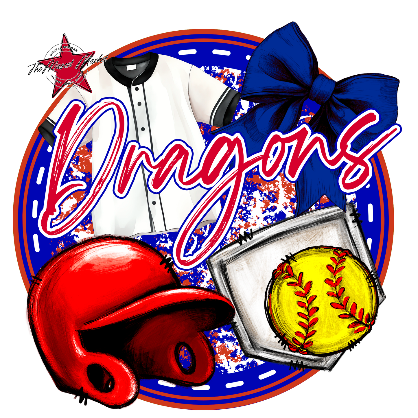 Dragons Circle Softball Design-Blue-Red