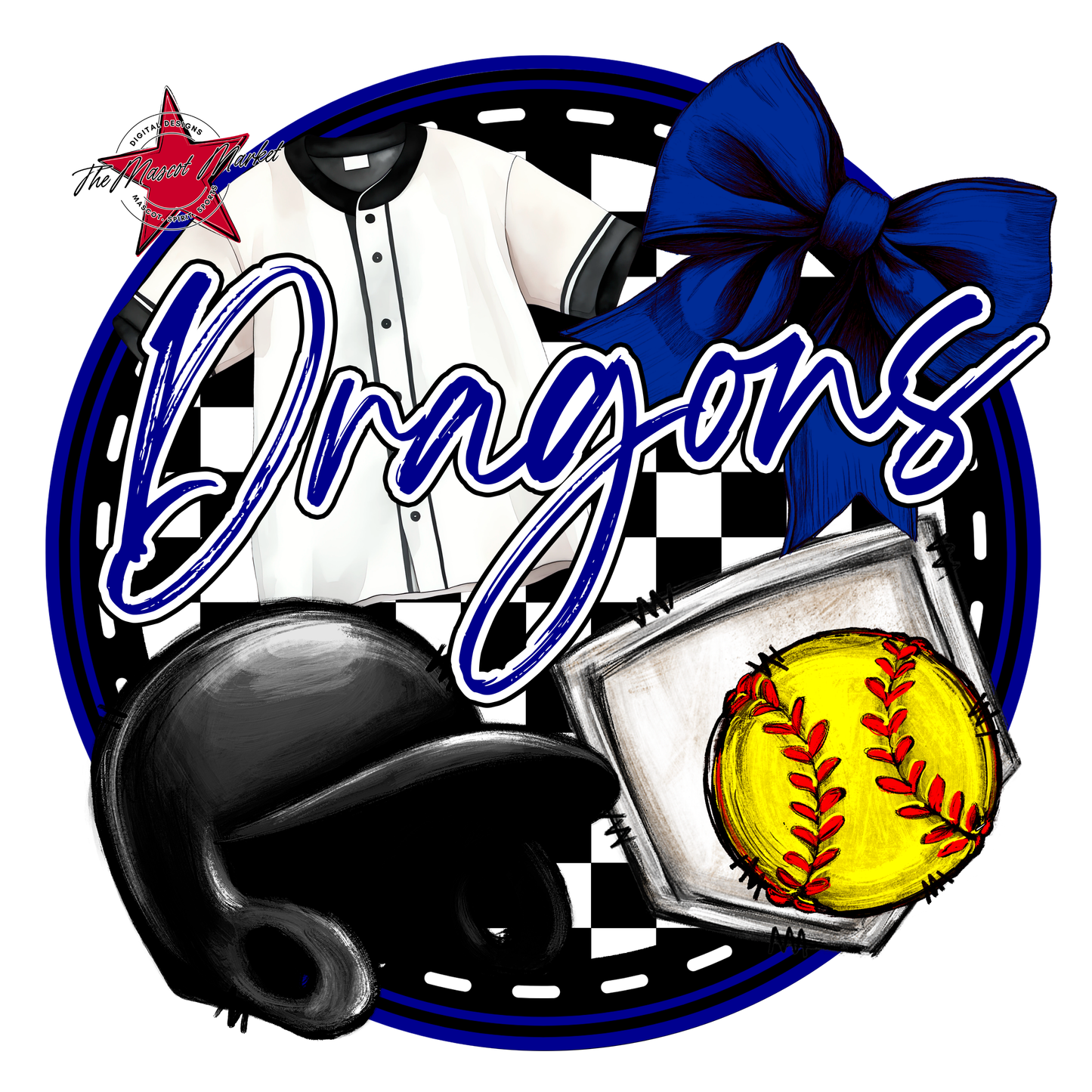 Dragons Circle Softball Design-Blue