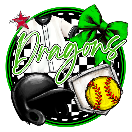 Dragons Circle Softball Design-Bright Green