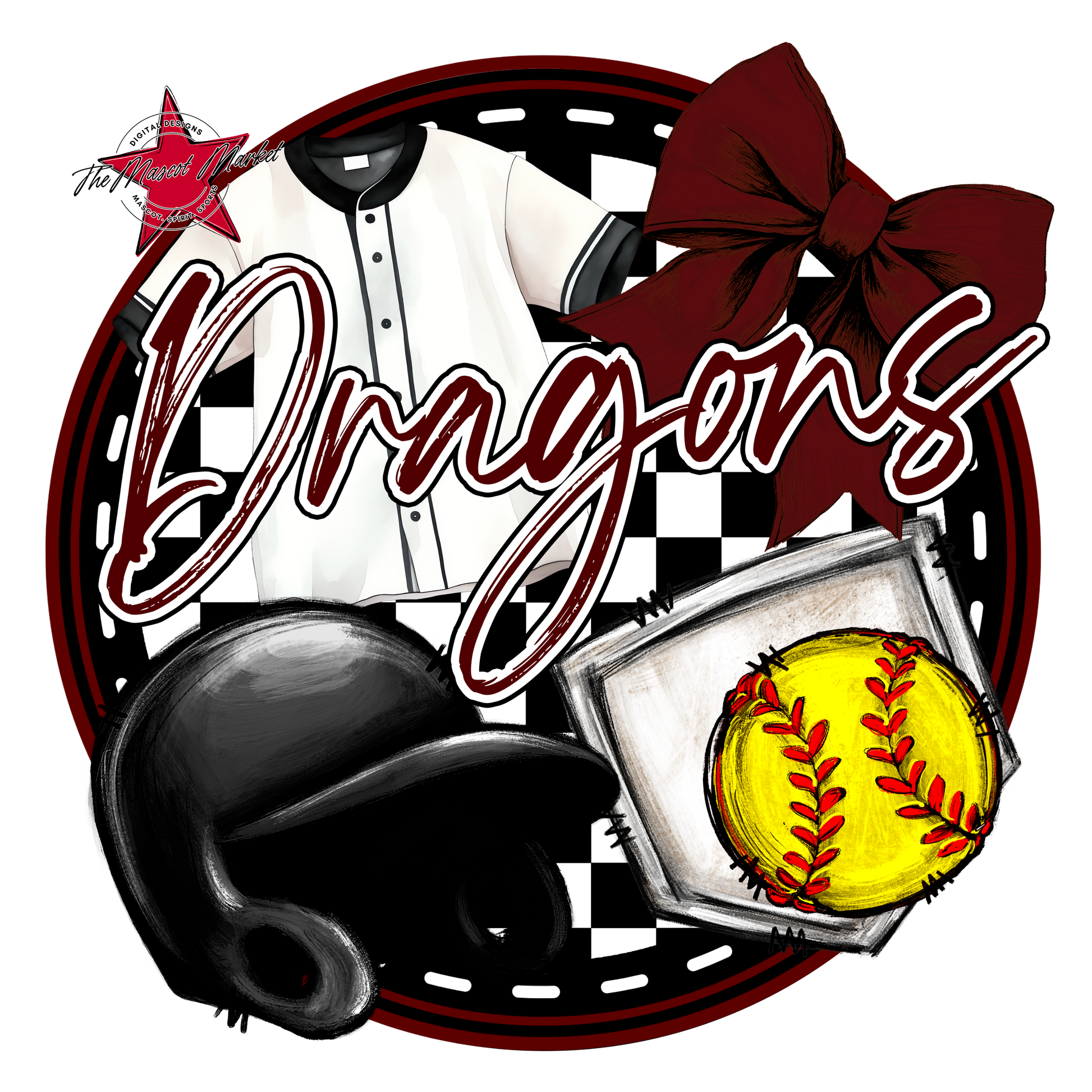 Dragons Circle Softball Design-Maroon