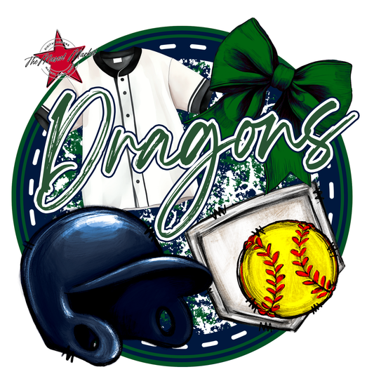Dragons Circle Softball Design-Navy-Green