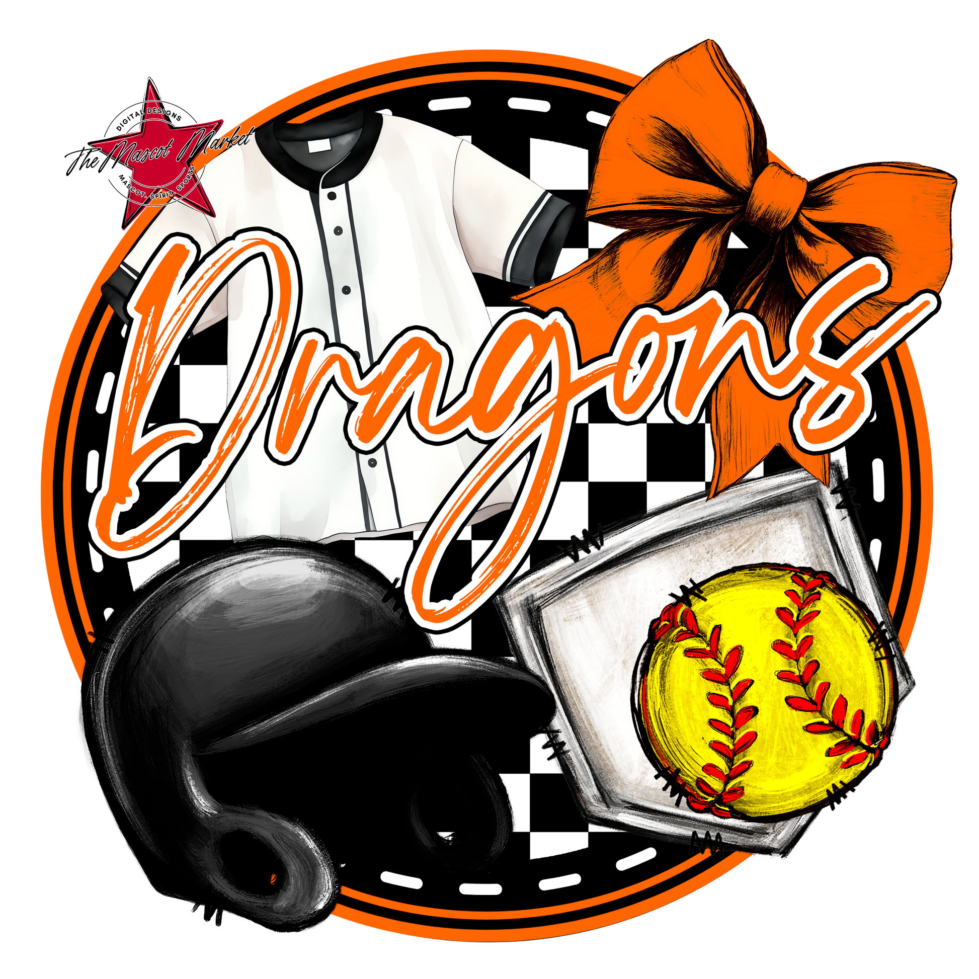Dragons Circle Softball Design-Orange