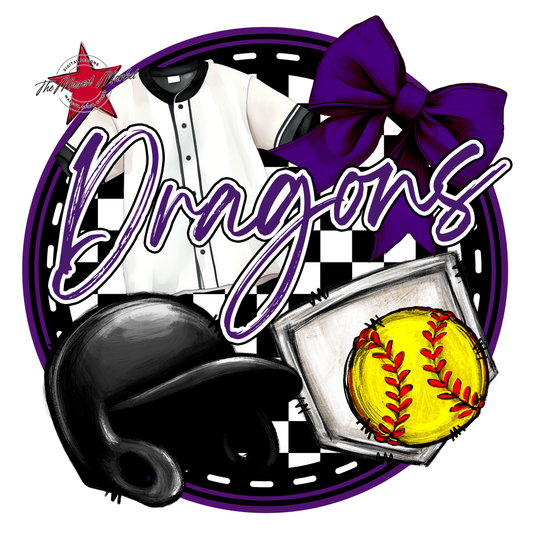 Dragons Circle Softball Design-Purple