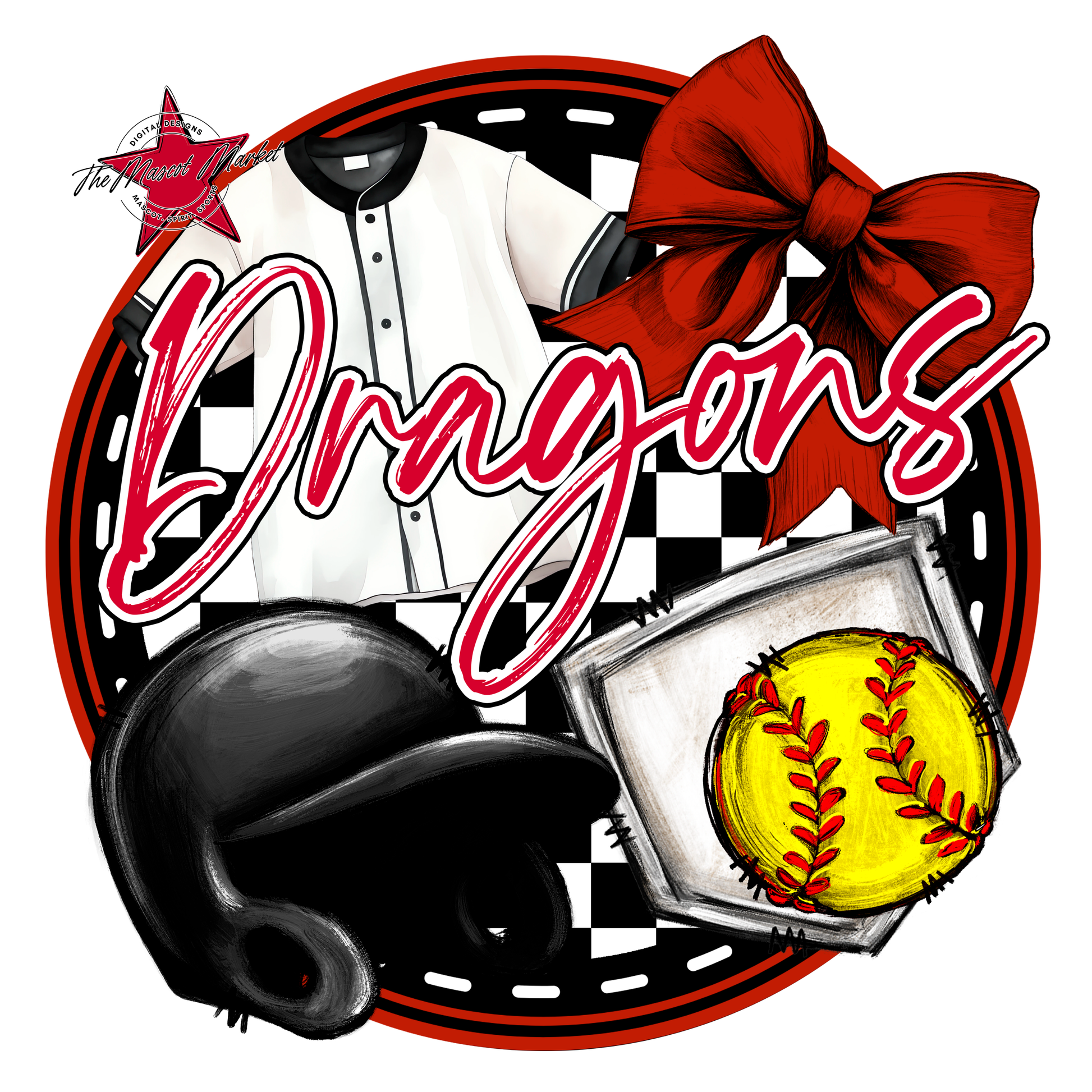 Dragons Circle Softball Design-Red