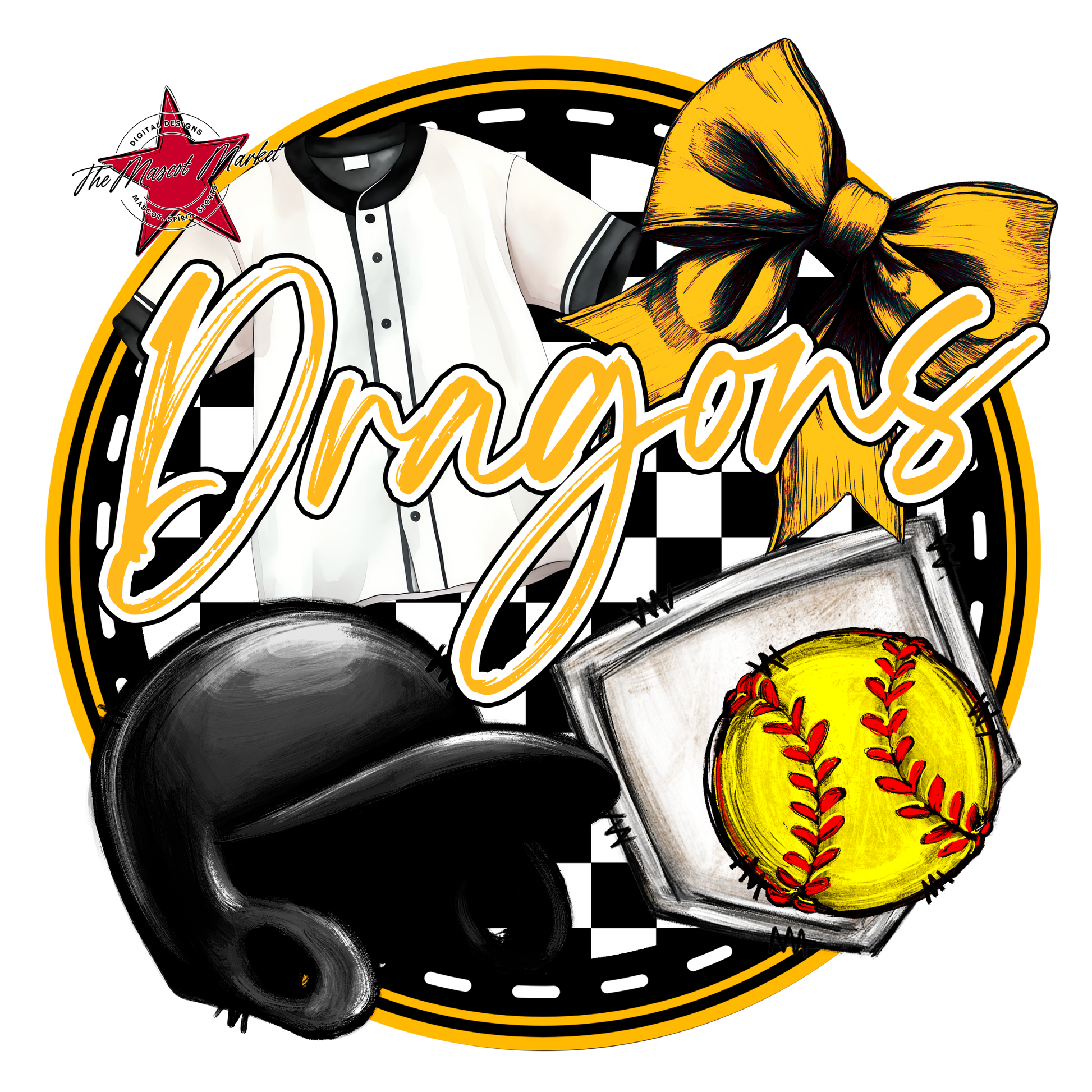 Dragons Circle Softball Design-Yellow