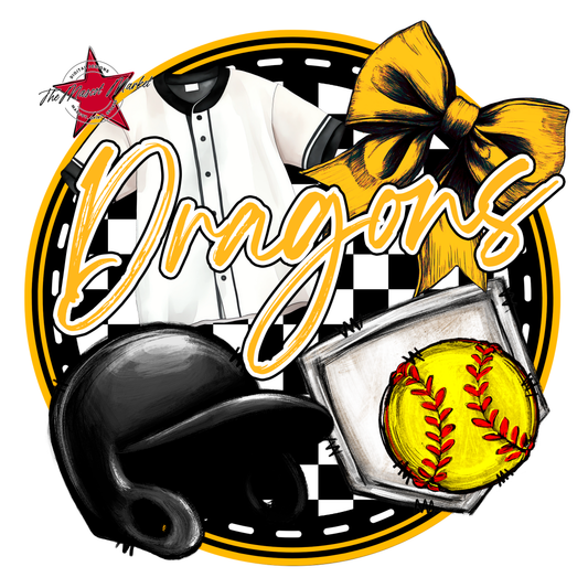 Dragons Circle Softball Design-Yellow