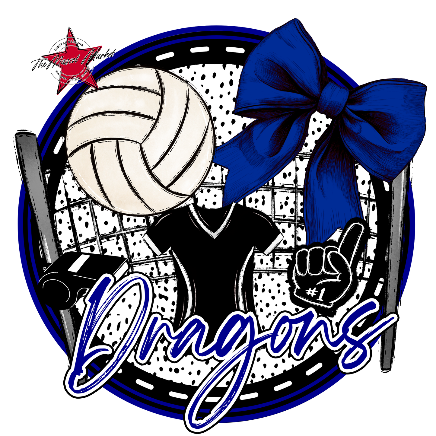 Dragons Circle Volleyball Design-Blue