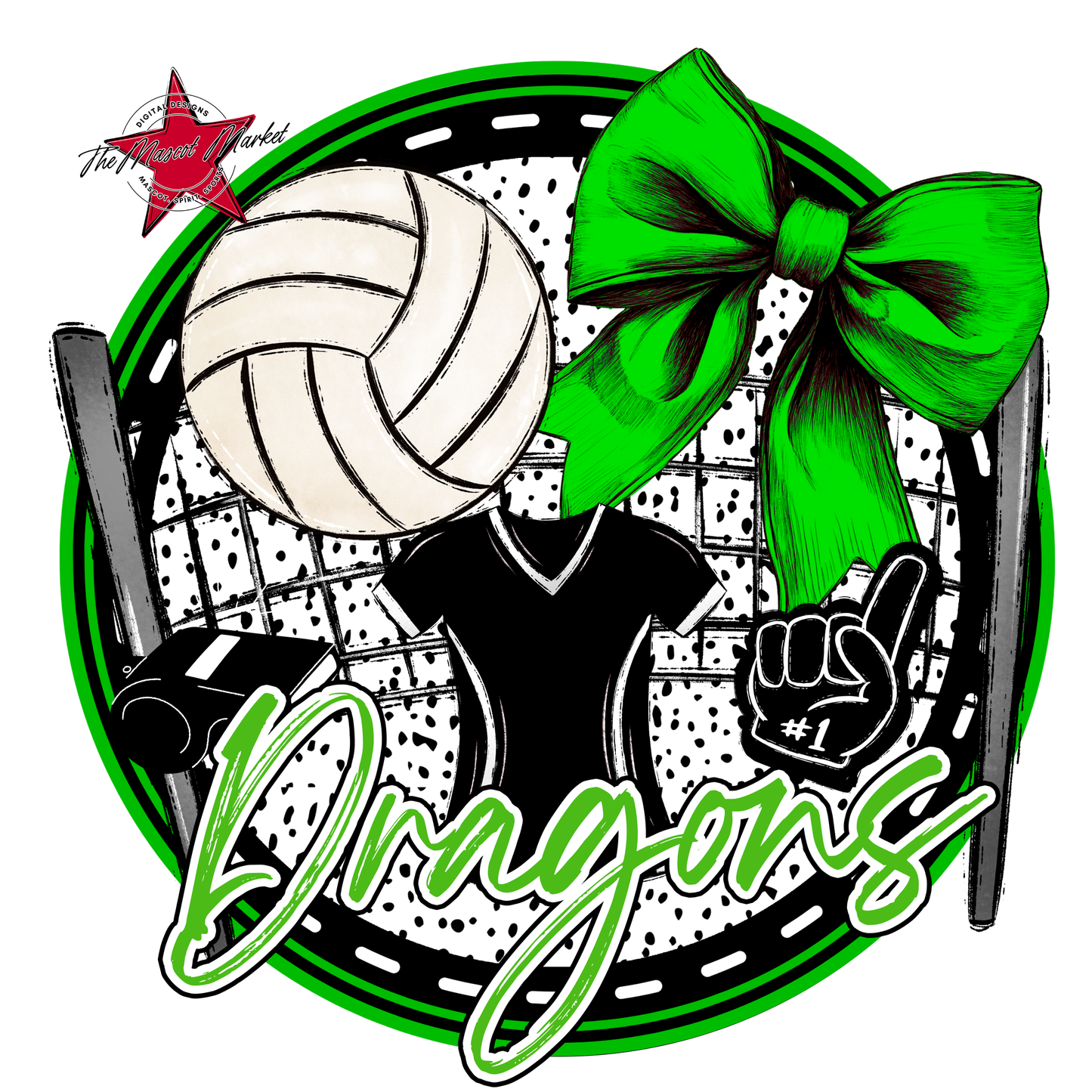 Dragons Circle Volleyball Design-Bright Green