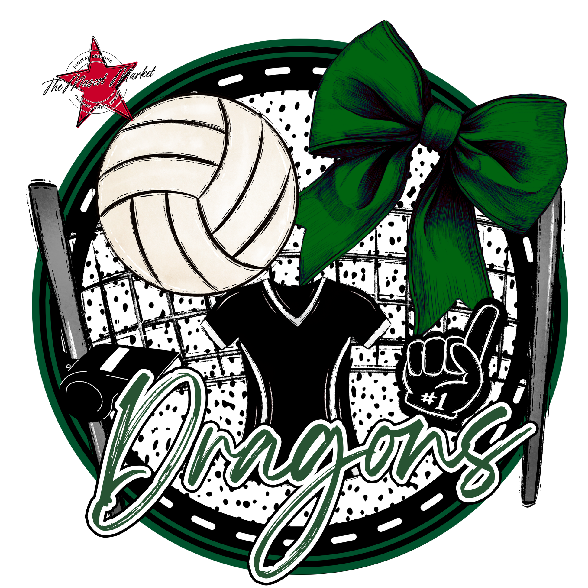 Dragons Circle Volleyball Design-Green