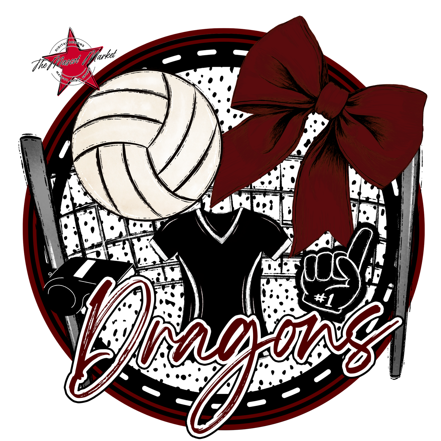 Dragons Circle Volleyball Design-Maroon