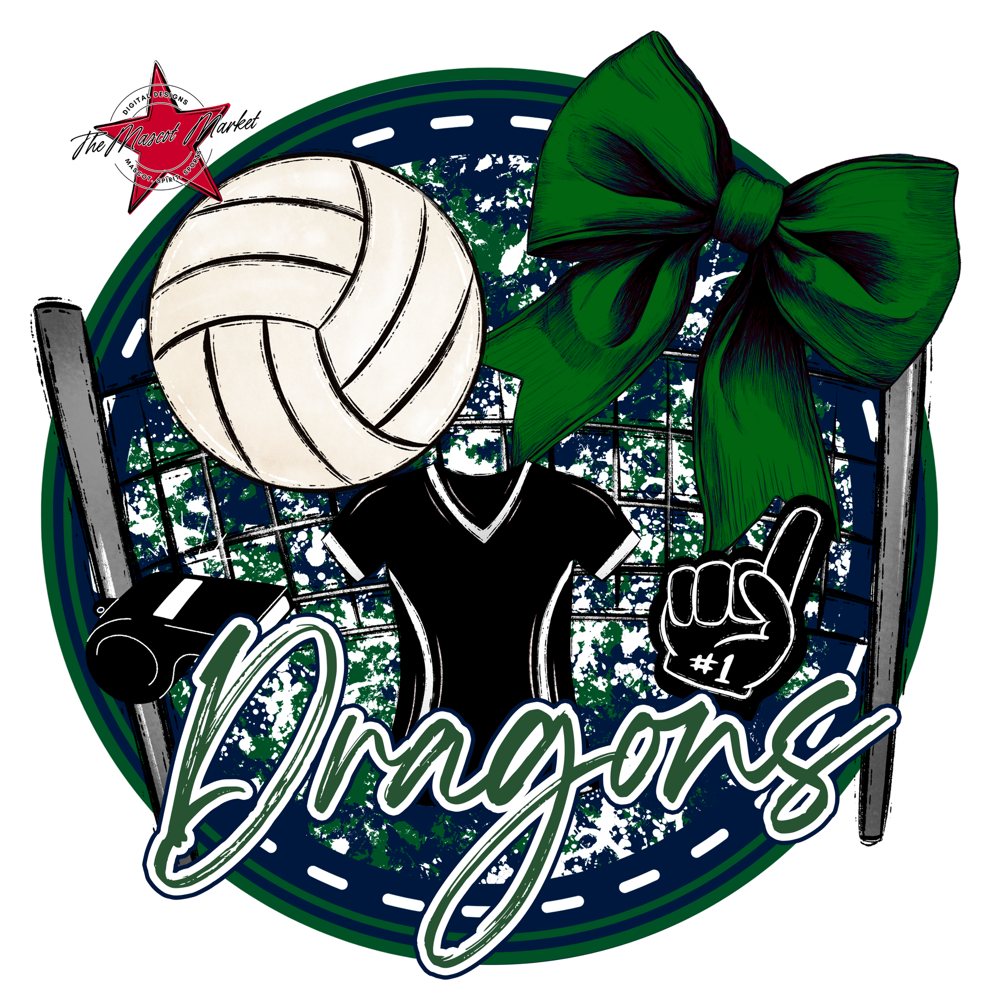 Dragons Circle Volleyball Design-Navy-Green